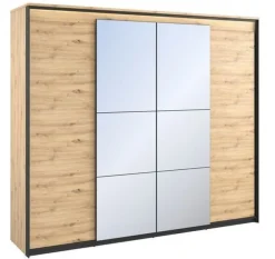Kleiderschrank 250 cm QUANT QS-05 Schrank 4 Drehtüren 2 Kleiderstangen Led Licht