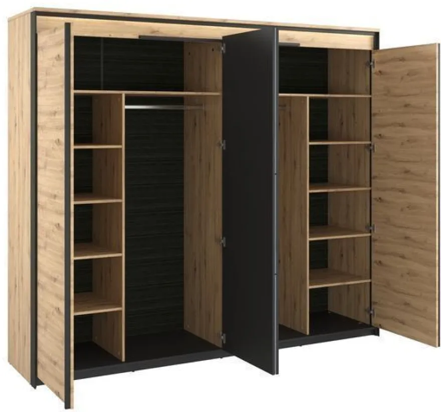 Kleiderschrank 250 cm QUANT QS-05 Schrank 4 Drehtüren 2 Kleiderstangen Led Licht