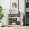 Kleiner Aktenschran Büroschrank mit Flügeltüren 93 x 90 x 40 cm weiß-holzoptik