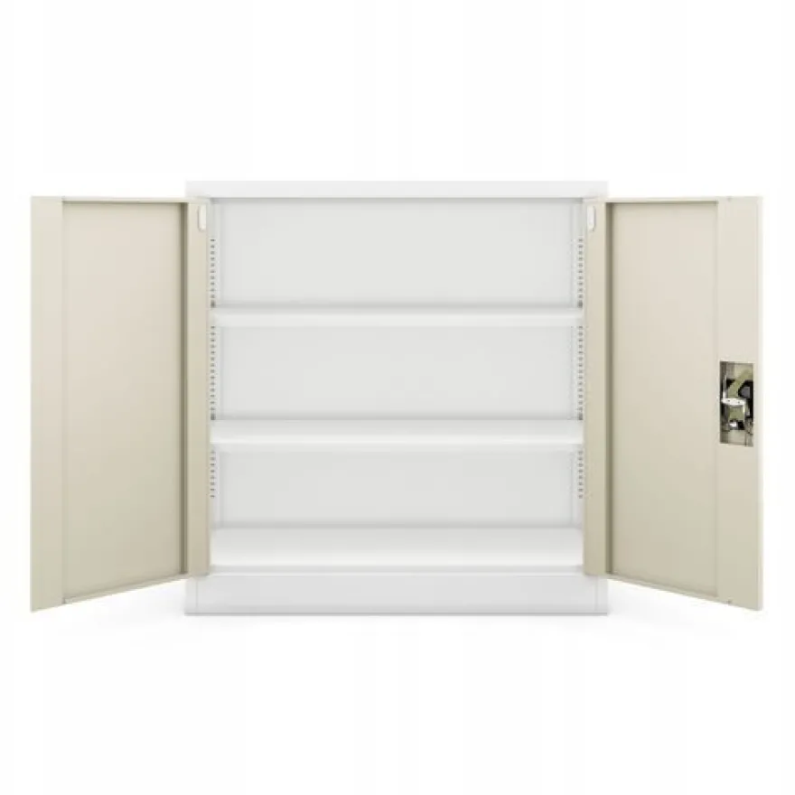 Kleiner Aktenschran Büroschrank mit Flügeltüren 93 x 90 x 40 cm weiß-holzoptik