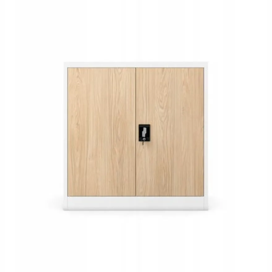 Kleiner Aktenschran Büroschrank mit Flügeltüren 93 x 90 x 40 cm weiß-holzoptik