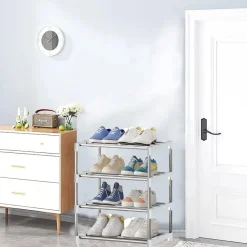 Kleines stapelbares Schuhregal, 4 Ebenen Organizer, Flur Schrank Eingangsbereich