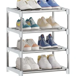 Kleines stapelbares Schuhregal, 4 Ebenen Organizer, Flur Schrank Eingangsbereich
