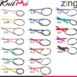 Knit Pro Zing Rundstricknadeln 120 cm leicht glatte Oberfläche 19 Größen