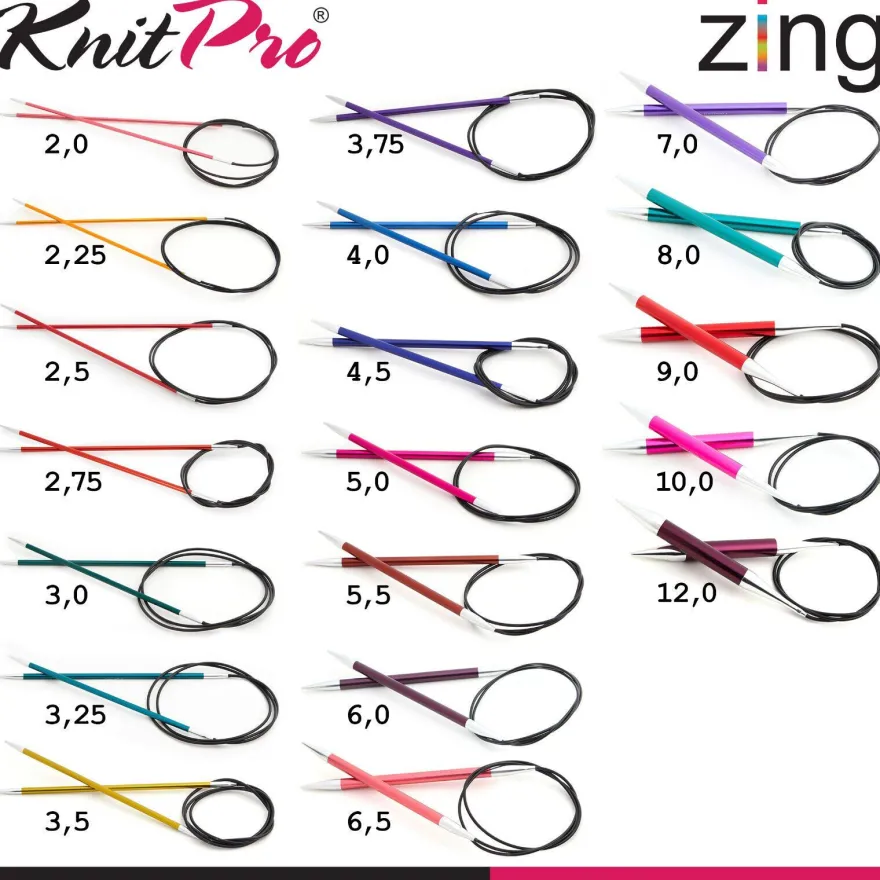 Knit Pro Zing Rundstricknadeln 120 cm leicht glatte Oberfläche 19 Größen