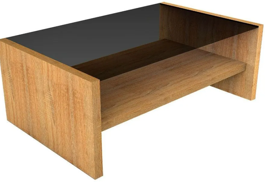 KOEL-A Couchtisch 110x69x41cm Parsolglas Ablage HPL-Kernbuche