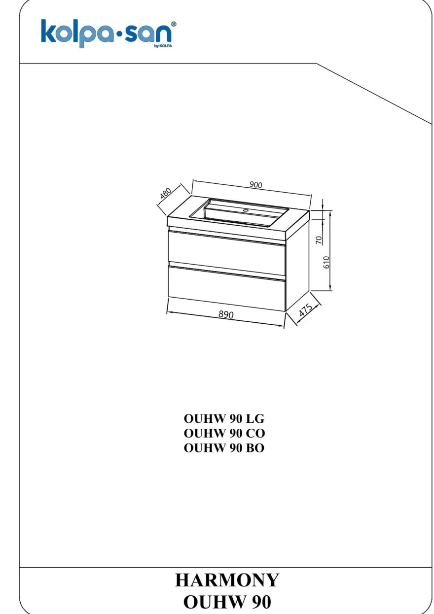 Kolpa Harmony Schrank mit Waschbecken (hängend) OUHW 90 CO
