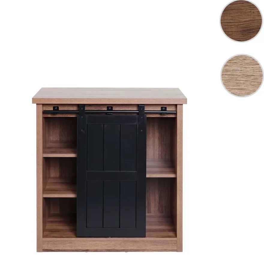 Kommode HWC-K75, Schrank, Schiebetüre 5 Staufächer, Holz-Optik Industrial 84x80x40cm