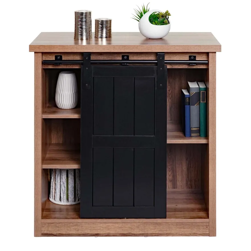 Kommode HWC-K75, Schrank, Schiebetüre 5 Staufächer, Holz-Optik Industrial 84x80x40cm