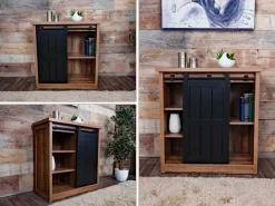 Kommode HWC-K75, Schrank, Schiebetüre 5 Staufächer, Holz-Optik Industrial 84x80x40cm