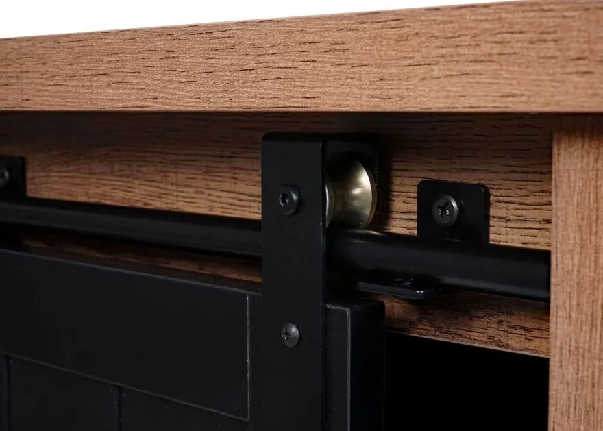 Kommode HWC-K75, Schrank, Schiebetüre 5 Staufächer, Holz-Optik Industrial 84x80x40cm