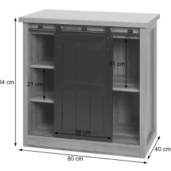 Kommode HWC-K75, Schrank, Schiebetüre 5 Staufächer, Holz-Optik Industrial 84x80x40cm