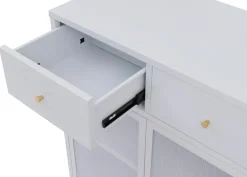 Kommode HWC-O87, Schrank Staufächer Schublade Industrial Metall Schilfglas 96x80x40cm