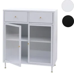 Kommode HWC-O87, Schrank Staufächer Schublade Industrial Metall Schilfglas 96x80x40cm