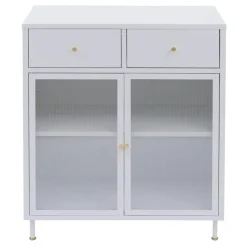 Kommode HWC-O87, Schrank Staufächer Schublade Industrial Metall Schilfglas 96x80x40cm