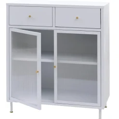 Kommode HWC-O87, Schrank Staufächer Schublade Industrial Metall Schilfglas 96x80x40cm