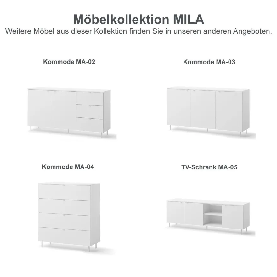 Kommode MILA MA-03 mit 3 Türen Sideboard 150 cm Anrichte Weiß Modern