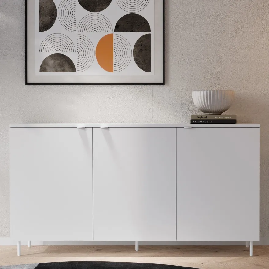 Kommode MILA MA-03 mit 3 Türen Sideboard 150 cm Anrichte Weiß Modern