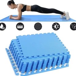 Kompletter Sportboden-Set fürs Homegym - 8 blaue Platten 50 x 50 cm