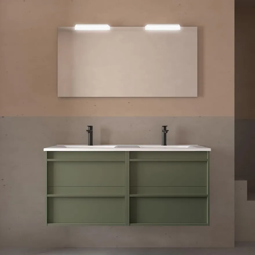 Komplett-Set ATTILA 1200 4 Schubladen GREEN SATIN + Waschtisch + Spiegel + Leuchte