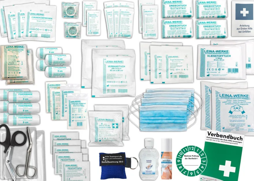 Komplettset nach akt. DIN 13169 Plus 4 (Betriebe) inkl. Hygiene-Gel + Sprühpflaster