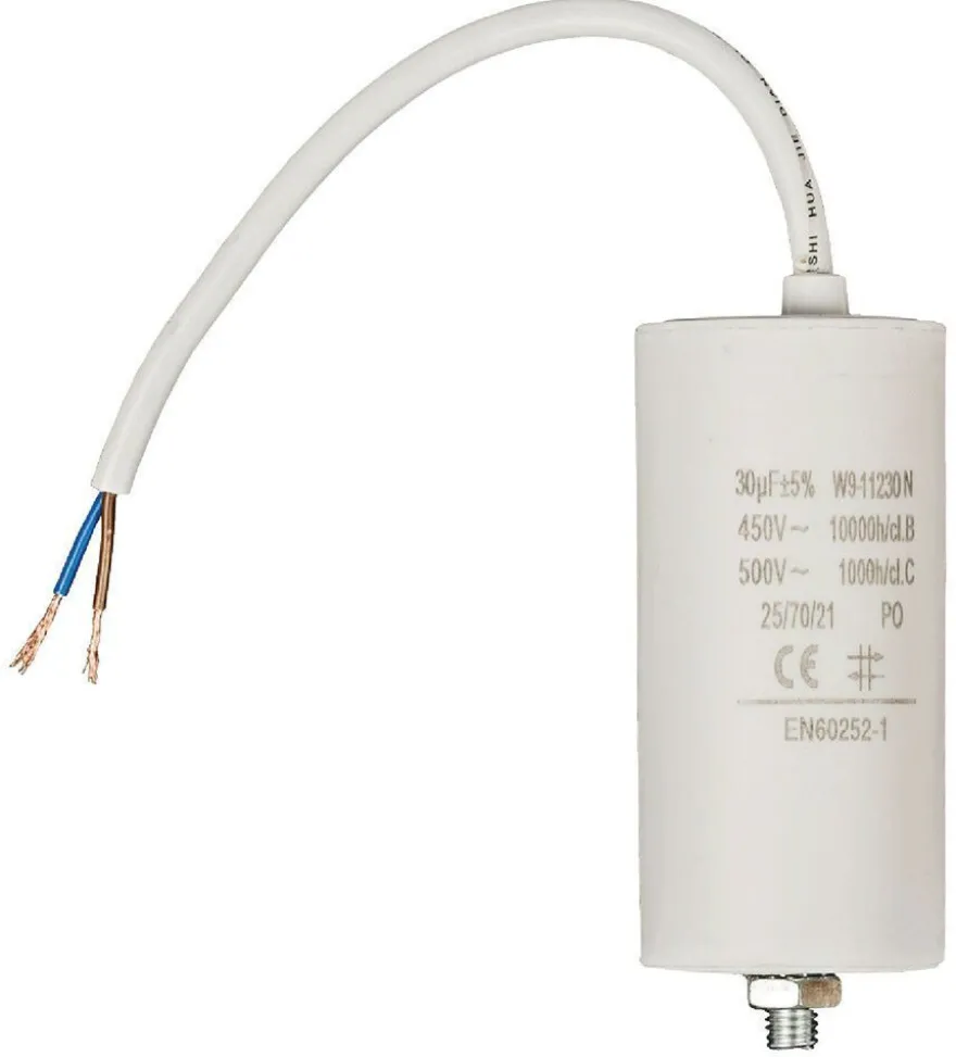 Kondensator 30,0µF, 30 uF, 450V mit Kabel Anlauf-Kondensator Motor-Kondensator