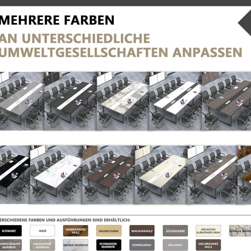 Konferenztisch mit Kabelmanagement und Kabeldurchführung, Moderner