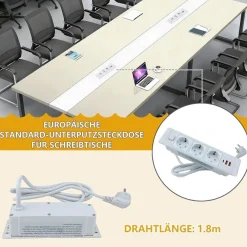 Konferenztisch mit Kabelmanagement, großer Besprechungstisch modern für Büro