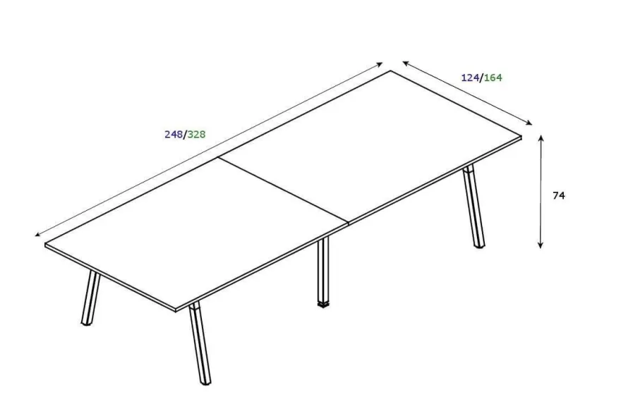 Konferenztisch POLARE mit Massivholzbeinen in Esche 248/328 x 124 x 74 cm