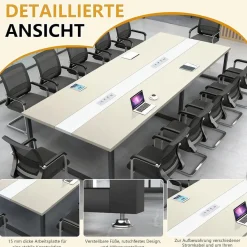 Konferenztisch 400x120cm mit Kabelmanagement - Moderner Besprechungstisch für