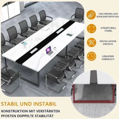 Konferenztisch 240x100cm mit Kabelmanagement und Kabeldurchführung für Büro und