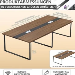 Konferenztisch 320x120cm mit Kabelmanagement, Moderner Besprechungstisch für