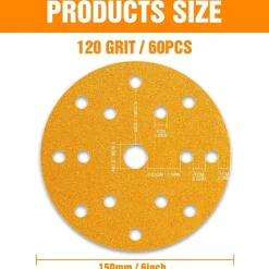 Kongming 60 Stück Schleifpapier Klett 150mm, Körnung 120, 15 Loch für