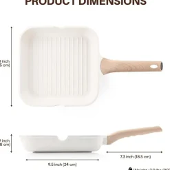 Kordisen Antihaft Grillpfanne 24 cm Quadratisch für Induktion mit Ausgießern