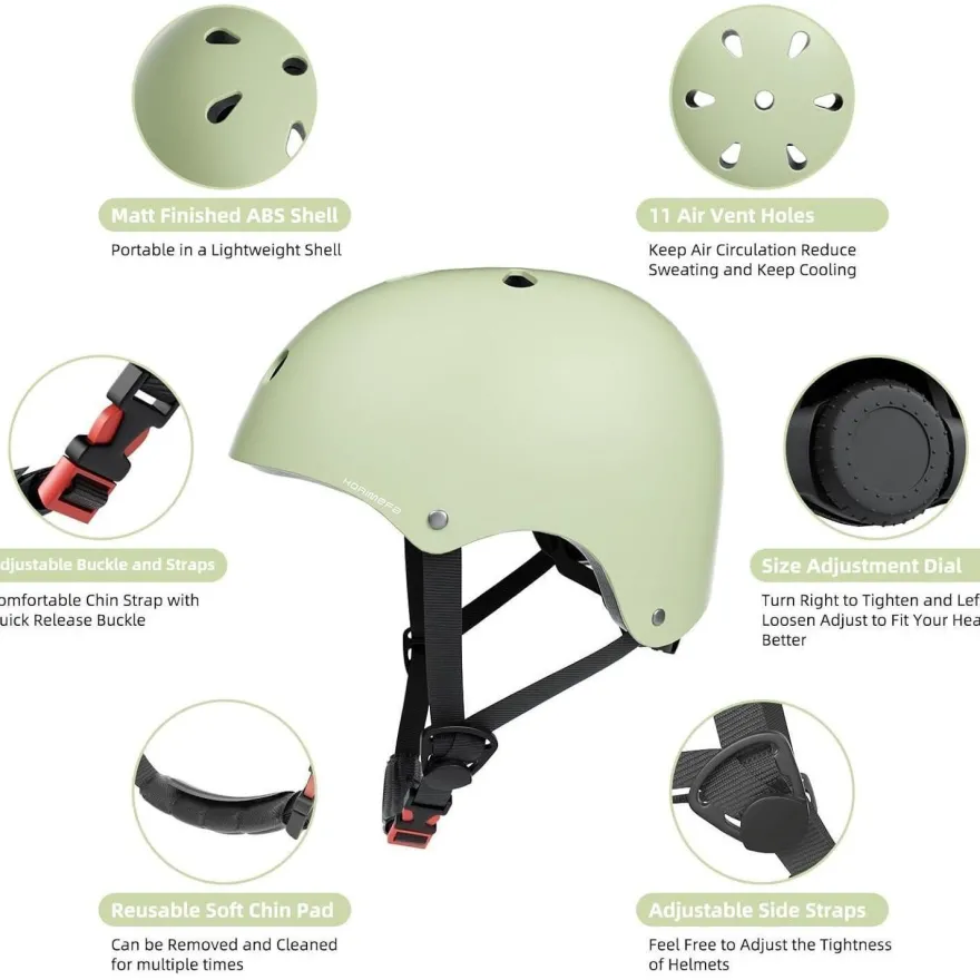 Korimefa Kinder Fahrradhelm Skaterhelm Mintgrün M, Verstellbar für 3-13 Jahre