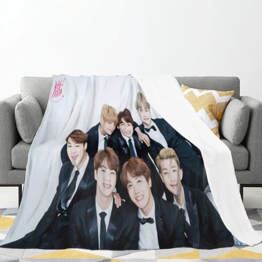 Kpop Bangtan Boys Flannel Fleece Blanket BTS Jung Kook SUGA Sofa Quilt Sommer Decke