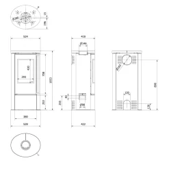 KRATKI ERIK Ø150 5,5 kW Keramikofen GRAY SATIN Deckel Schwarz Termotec