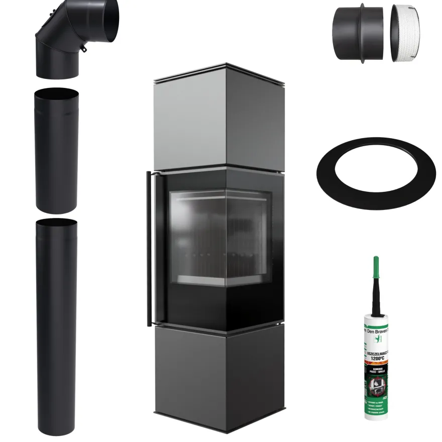 KRATKI REN M/P Kaminofen 7kW Ø150 Schwarz Montageset Selbstschließend