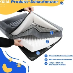 KSIIA Orthopädisches Hundebett XXL (121x76x18cm) Grau - Abnehmbarer Bezug, 3
