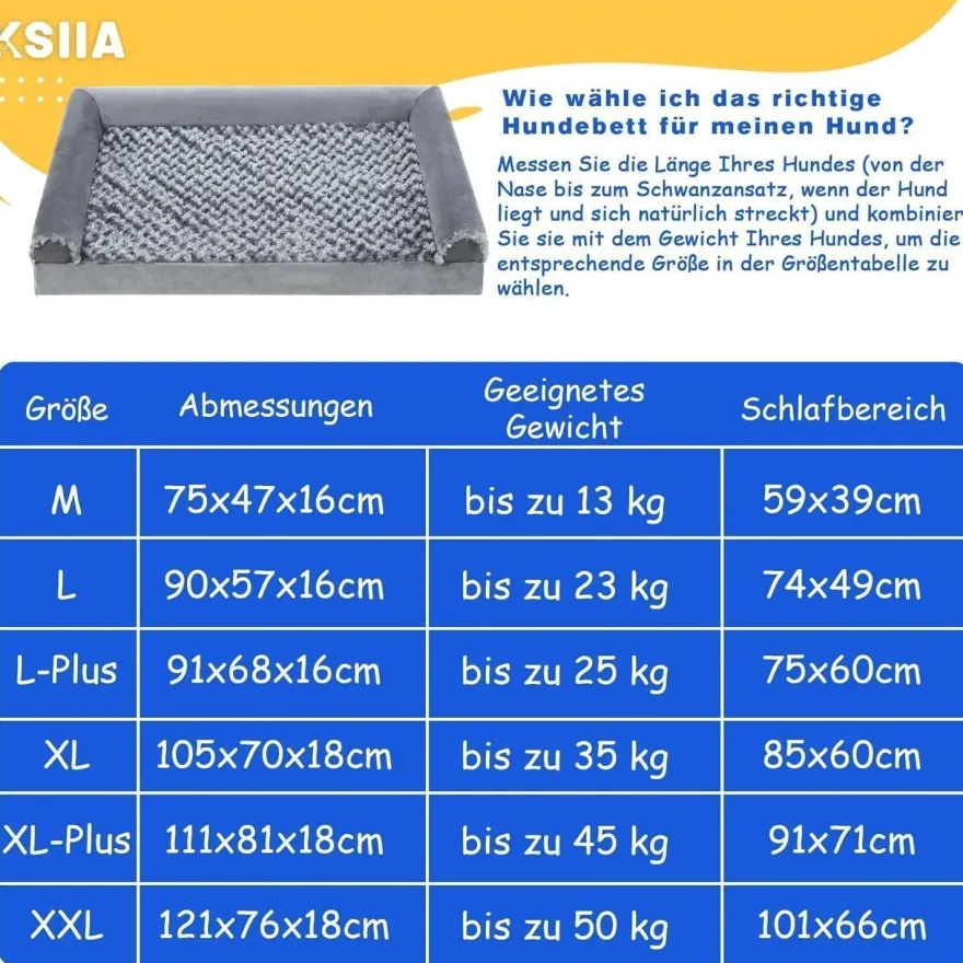 KSIIA Orthopädisches Hundebett XXL (121x76x18cm) Grau - Abnehmbarer Bezug, 3