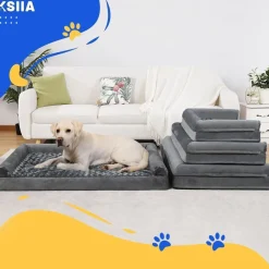 KSIIA Orthopädisches Hundebett XXL (121x76x18cm) Grau - Abnehmbarer Bezug, 3