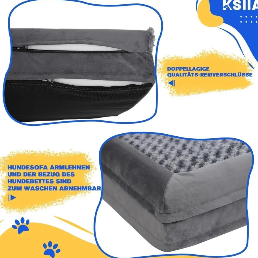 KSIIA Orthopädisches Hundebett XXL (121x76x18cm) Grau - Abnehmbarer Bezug, 3