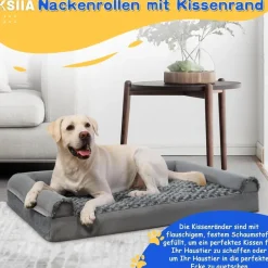 KSIIA Orthopädisches Hundebett XXL (121x76x18cm) Grau - Abnehmbarer Bezug, 3