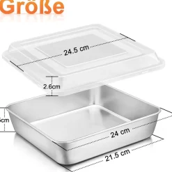 Kuchenform Edelstahl Auflaufform 24x24x5cm Brownie Backform Deckel