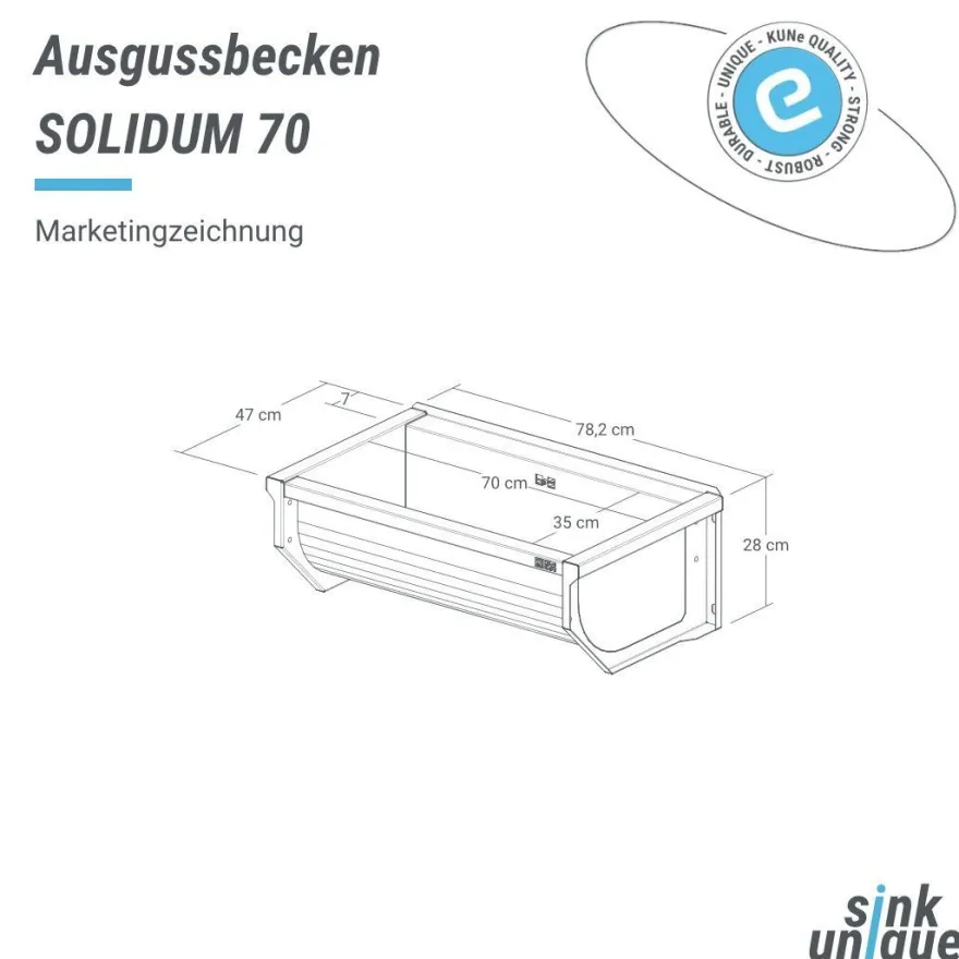 KUNe Solidum 70, Ausgussbecken Edelstahl 78,2 x 47 x 28 cm