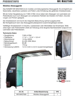 Kunzer Lackieranlage Mobiles Absauggerät 7.500 m3/ h WK MAG7500