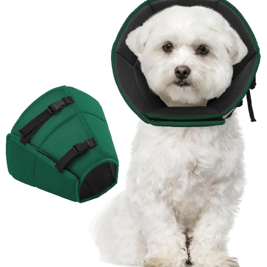 Kuoser Halskrause Hund Leckschutz Schutzkragen Einstellbar Hundekragen Grün M M