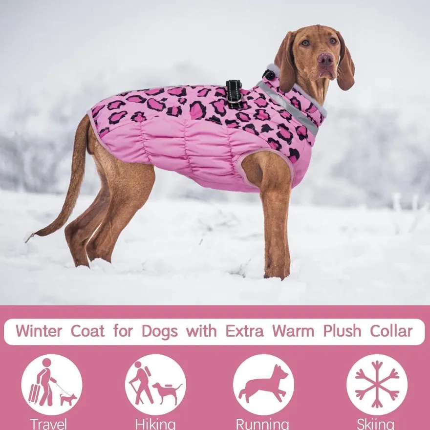 Kuoser Hundemantel Winter Rosa Leopard für kleine Hunde, Wasserdicht