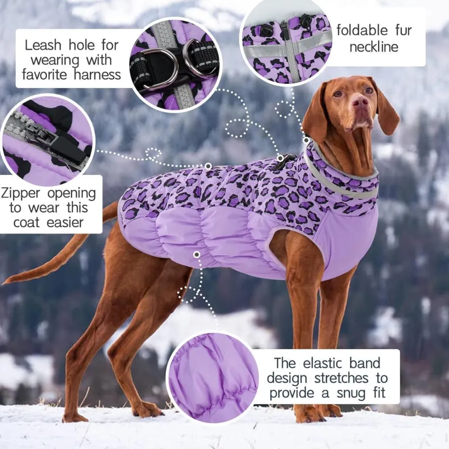 Kuoser Wintermantel für große Hunde - Winddichte, wasserdichte Hundejacke mit