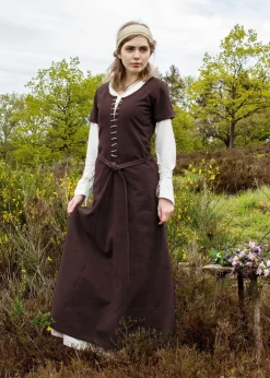 Kurzärmelige Cotehardie Ava, Mittelalterkleid, braun